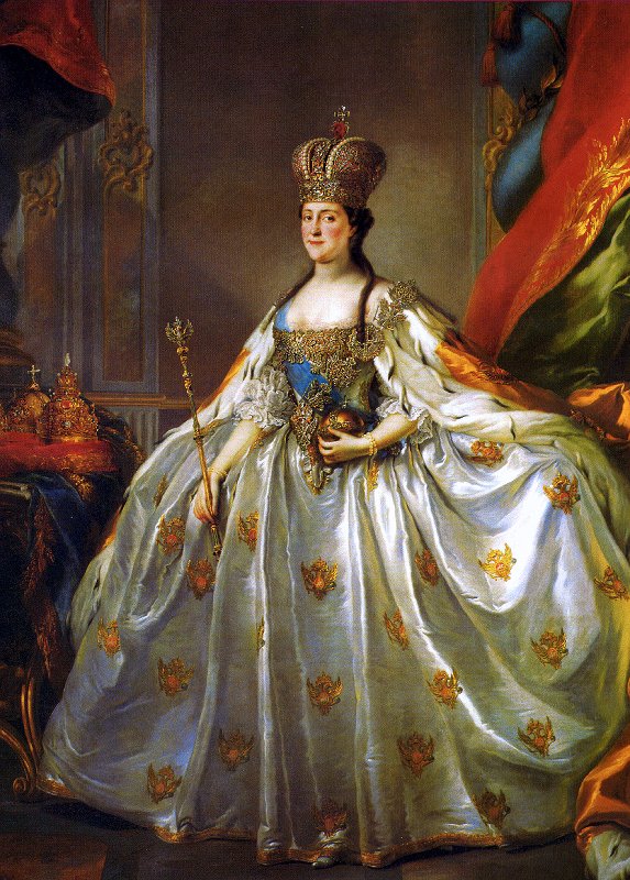 Catherine the Great's coronation portrait by Stefano Torelli, 1762, Russian Museum.