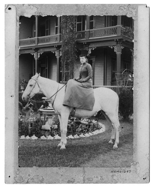 "Woman on a White Horse," I'm guessing 1880s, Texas, Heritage House Museum