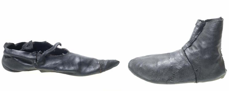 14th (left) and 15th (right) century shoes, Museum of London