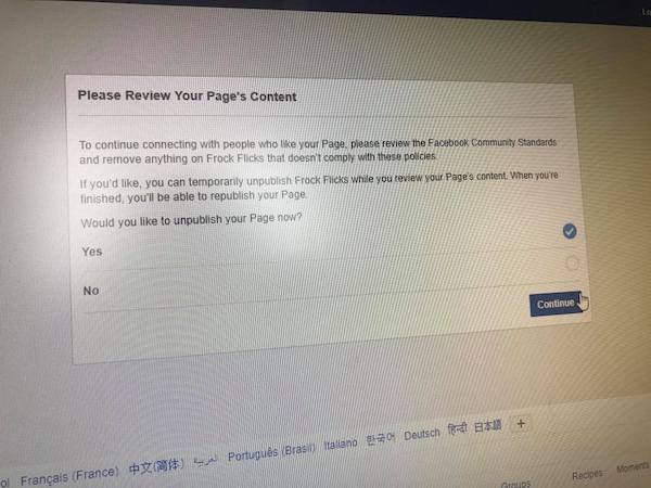 Facebook content warning