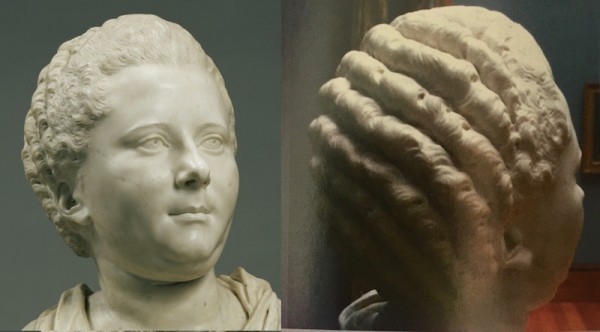 Bust of Mme. Brigitte François Elisabeth de Lansire, née Garnier d'Isle; Jean-Baptiste Pigalle (French, 1714 - 1785); France; 1750s; Marble; 53 × 28.5 × 26.5 cm (20 7/8 × 11 1/4 × 10 7/16 in.); 98.SA.169.1. Getty Museum.