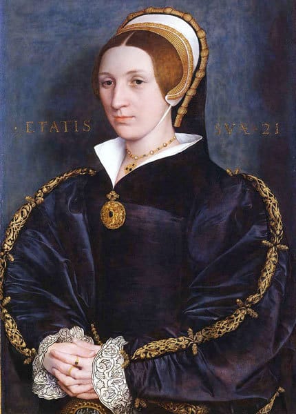 1535-40, portrait by Hans Holbein of a lady, formerly said to be Catherine Howard, but probably from the Cromwell family