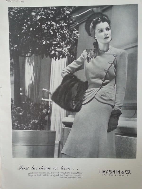 I Magnin women's suit advertisement 1941