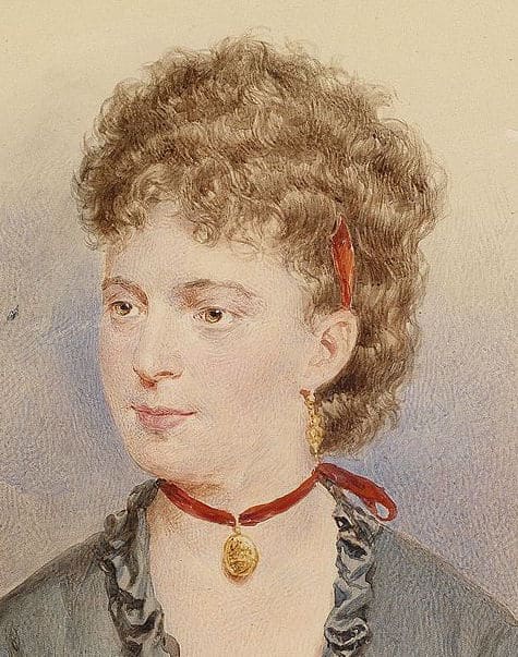 Josef Kriehuber, Bildnis einer jungen Frau mit rotem Halsband und Medaillon, 1873, Dorotheum