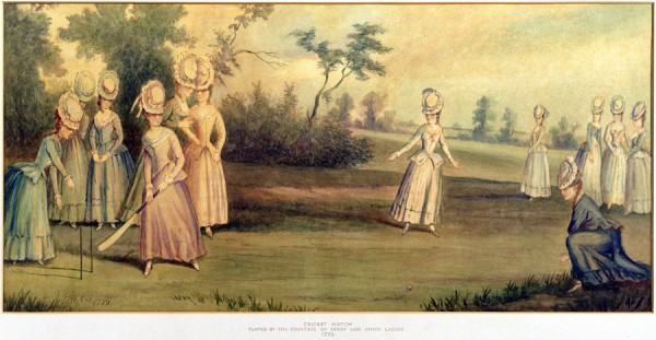 1779 - Cricket Match Played by the Countess of Derby and Other Ladies, via Wikimedia Commons