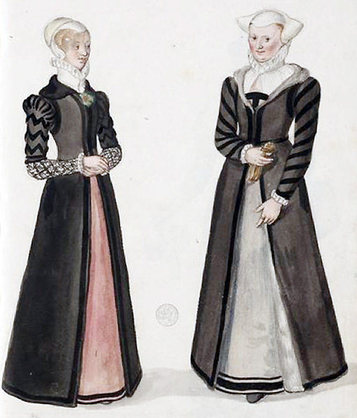 1570 - English bourgeoisie & merchant women, by Lucas de Heere, via Wikimedia Commons
