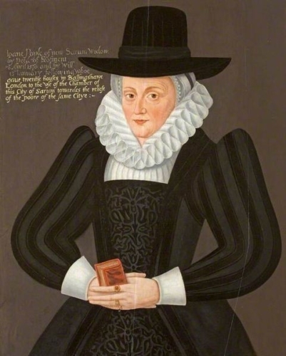 Portrait of Joan Popley, benefactress of Salisbury (d. 1572), circle of Robert Peake the elder, Salisbury Guildhall