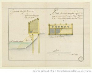 Hôpital de Condé : Plan d'une latrine proposée via Gallica | http://gallica.bnf.fr/ark:/12148/btv1b55001177f/f1.item