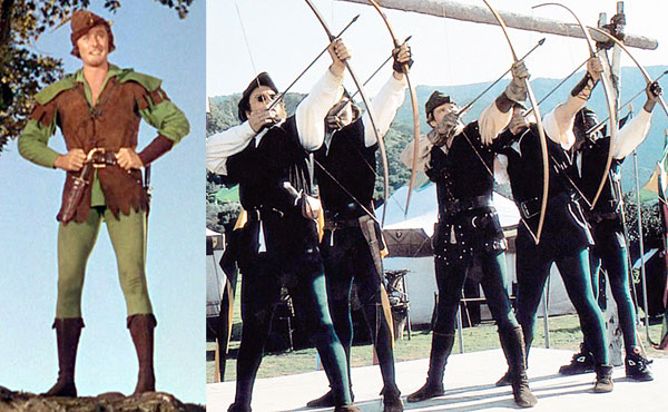 Errol Flynn in The Adventures of Robin Hood & Cary Elwes in Robin Hood: Men in Tights