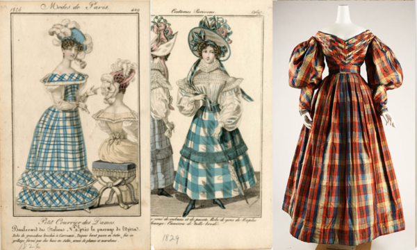 plaid dresses 1820s-30s