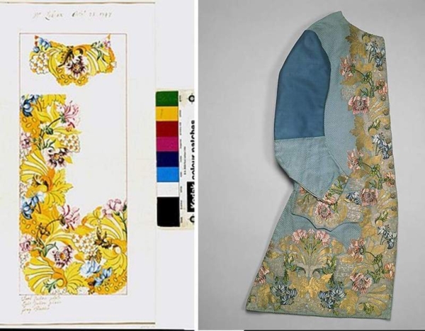 Garthwaite design in watercolor for a man's waistcoat; ; woven by masterweaver Peter Lekeux