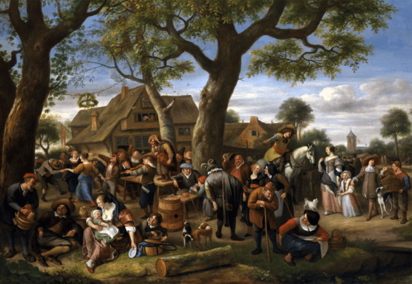 1676, Peasants Merrymaking Outside an Inn, by Jan Steen, from The Leiden Collection.
