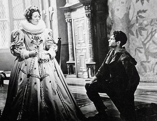 Fire Over England (1937) - Flora Robson - floral slashed gown - Laurence Olivier