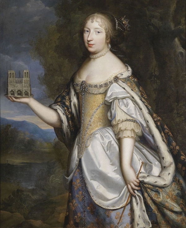 Charles Beaubrun and Henri Beaubrun the younger, Portrait of Queen Marie Thérèse of France, as patron of the Cathedral of Notre-Dame de Paris, 17th c., via Wikimedia Commons.