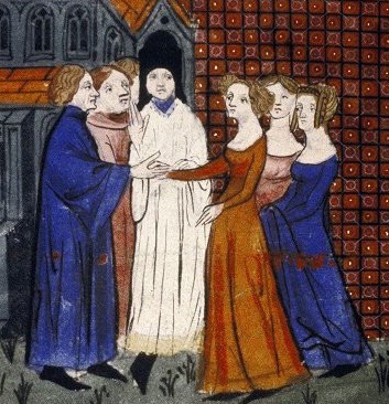 Wedding of Louis X of France and Clemance Hongrie, Grandes Chroniques de France, 14th c., Bodleian Library, Oxford Univ.