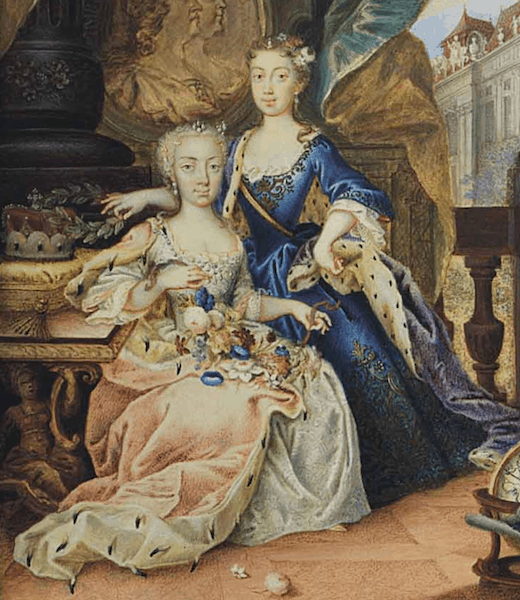 Joseph Anton Fischer, portrait of Empress Maria Theresa (1717-1780), when Archduchess, and her sister, Archduchess Maria Anna of Austria (1718-1744), 18th century, Sotheby's