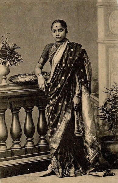 Marathi women in traditional Nauvari sari, no date, via Wikimedia Commons