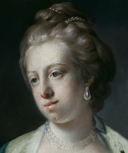 Princess Caroline Matilda of Great Britain (1751-1775), Queen of Denmark by Francis Cotes, 1766, via Wikimedia Commons