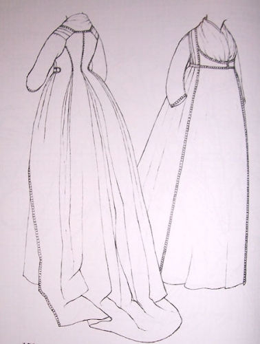 Janet Arnold's drawing of the same robe from Patterns of Fashion
