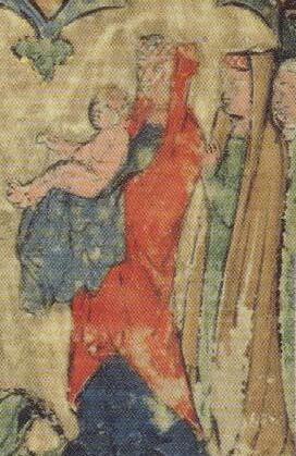 "Isaac’s Circumcision" from fol. 81b of the Regensburg Pentateuch, Germany, ca. 1300, Israel Museum