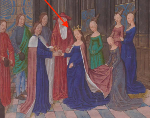 The marriage of Edward IV and Elizabeth Woodville. Illuminated miniature from Vol 6 of the Anciennes chroniques d'Angleterre by Jean de Wavrin, 15th century, Bibliothèque nationale de France
