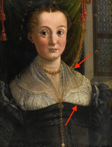Portrait of a lady, bust length, in a black gown and linen partlet by Girolamo Mazzola Bedoli, Sotheby's