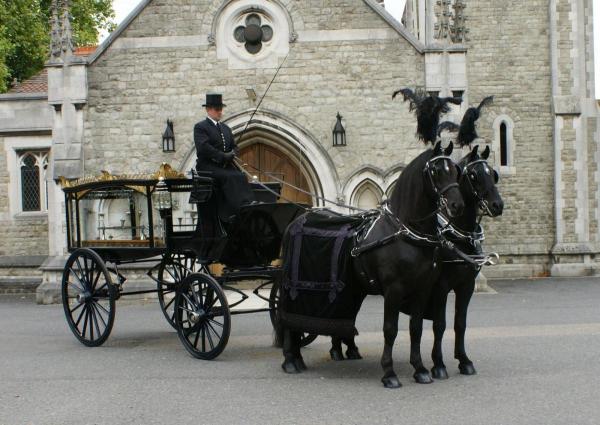 Replica of a Victorian funeral hearse from T. Cribb and Sons, Essex, UK